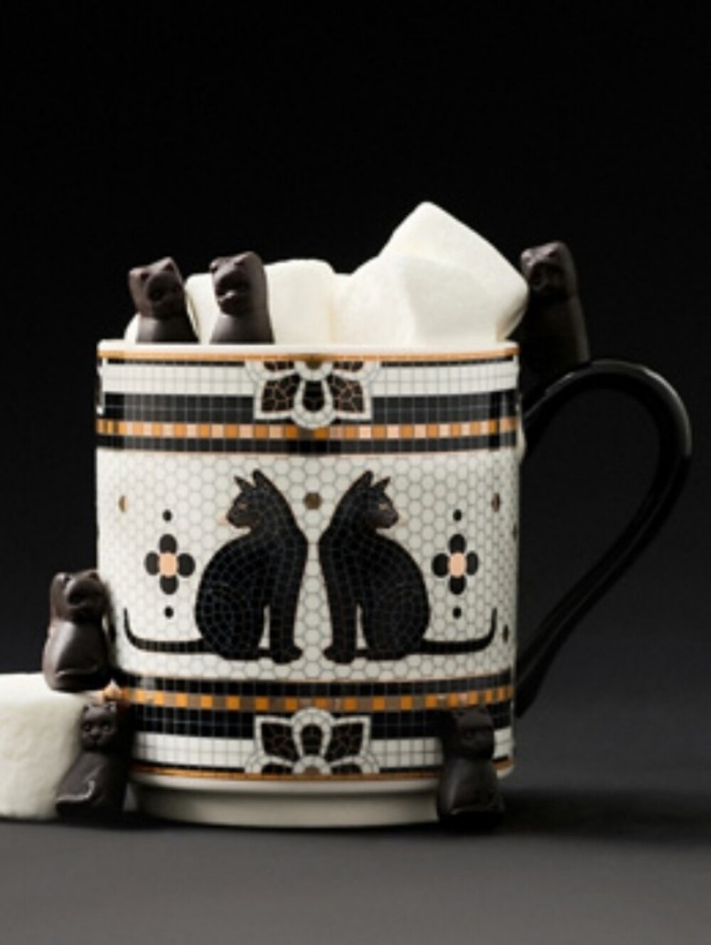 NWT Bistro Tile Stoneware 24k Gold Accent Mug - Halloween Edition - BLACK CAT
